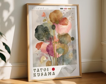 Yayoi Kusama Poster, Japanese Wall Art, Bright Asian Decor, Minimalist Print, Abstract Japan Artwork, Japanese Gift, Flora, Plants.