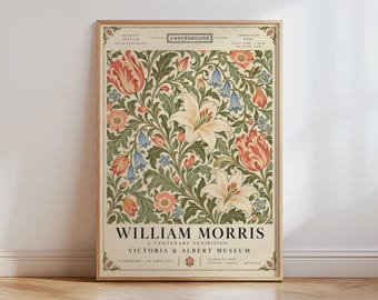 William Morris inspiriertes Blumenposter, V&A-Ausstellungsdruck, botanische Wandkunst