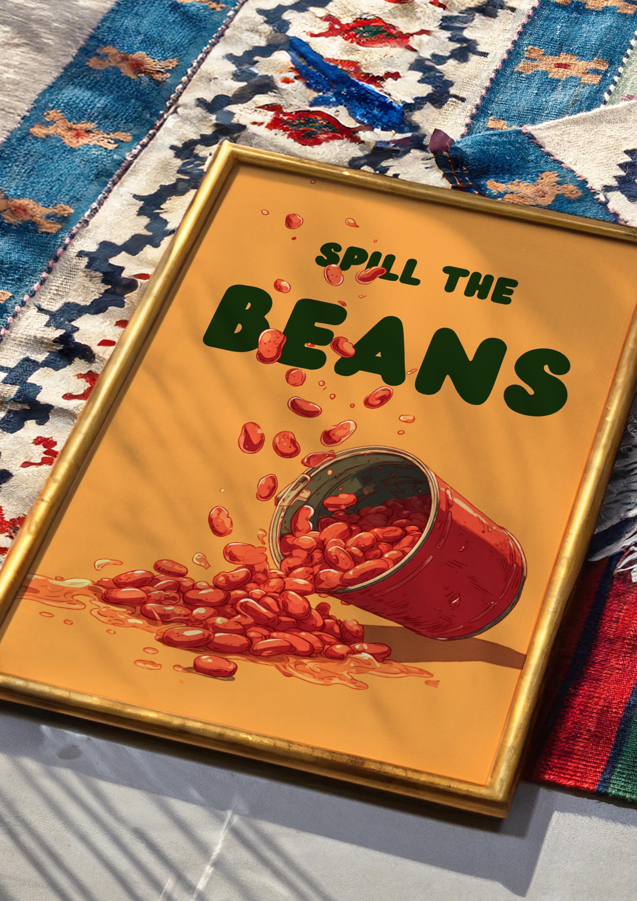 Spill the Beans Poster, Funny Cartoon Food Art Print, Comedy Kitchen ...