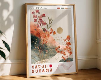 Yayoi Kusama Poster, Japanese Wall Art, Bright Asian Decor, Minimalist Print, Abstract Japan Artwork, Japanese Gift, Flora, Plants.