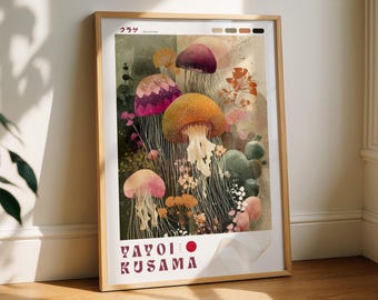 Yayoi Kusama Poster, Jellyfish Contemporary Japanese Wall Art, Bright Asian Decor, Minimalist Print, Abstract Japan Artwork, Animal Gift.