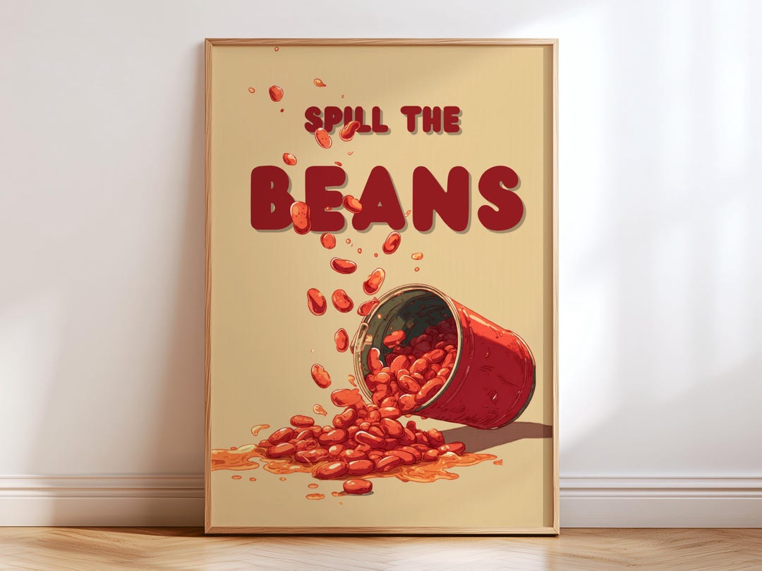 Spill the Beans Poster, Funny Cartoon Food Art Print, Comedy Kitchen ...