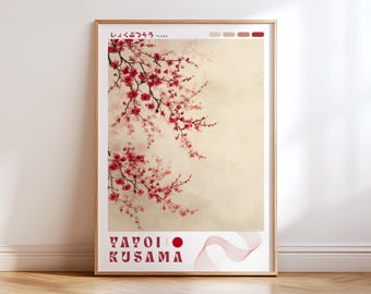 Yayoi Kusama Poster, Japanese Wall Art, Bright Asian Decor, Minimalist Print, Abstract Japan Artwork, Japanese Gift, Flora, Plants.