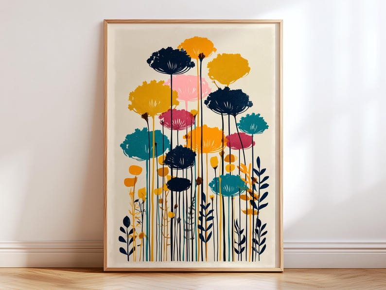 Colorful Botanical Wall Art Print, Modern Floral Poster, Vibrant Flower ...