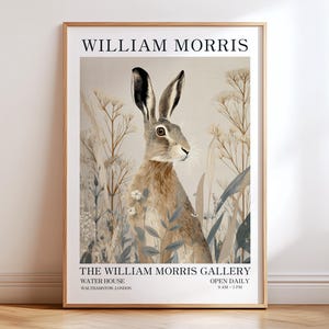 William Morris Inspired Hare Poster | Meadow Grass Botanical Wall Art | Neutral Linen Sage Cream Print | Modern Arts and Crafts Animal Decor