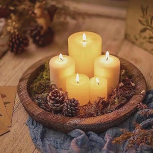 Rustic Round Wooden Tray – Farmhouse Wood Candle Holder Plate, Coffee Table Centerpiece, Snack Dessert Serving Tray, Kitchen Home Decor