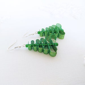 Green Christmas tree earrings, Christmas tree, Christmas earrings, green earrings, long earrings, Christmas gift, Nicebead