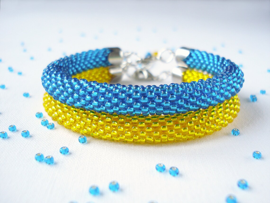 Blue and yellow bracelets Ukrainian colors bracelets Etsy