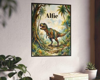 T-Rex Dinosaur Poster for kids gifts | Matte Vertical Poster, Personalized Name poster gifts for children and animal lovers