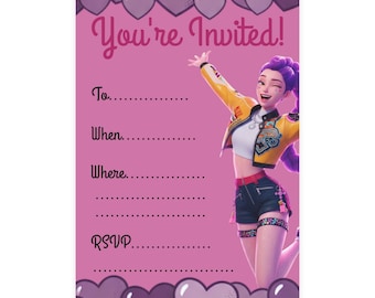 Kpop demon hunter party invites for children, kpop birthday invites for kids