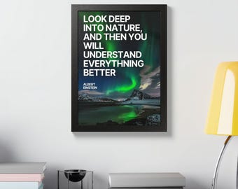 Albert Einstein Quote Framed Poster | Aurora Borealis Nature Wall Art
