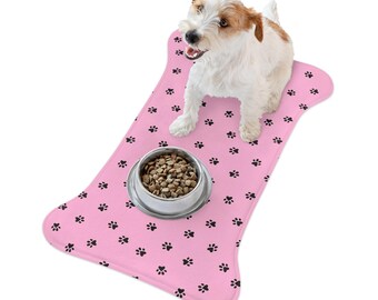 Pink Paw Print Pet Feeding Mat | Bone Shaped, Anti-Slip