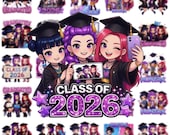 Kpop Demon Hunters Graduation PNG Bundle, Class of 2026 Senior Graduate PNG, kpop Anime Graduation Clipart, Sublimation Design Download