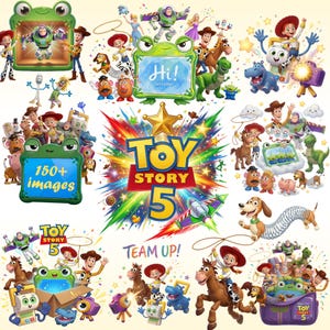 150+ Toy Story 5-karaktärspaket PNG, Woody Buzz Jessie digital clipart, You've Got a Friend in Me, direktnedladdning