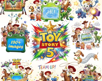 Paquete de más de 150 personajes de Toy Story 5 en formato PNG, imágenes prediseñadas digitales de Woody, Buzz y Jessie, "Tienes un amigo en mí", descarga instantánea.