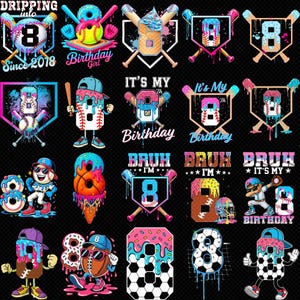 Bruh Birthday Baseball PNG Bundle 8th | Drip Ice Cream Baseball Birthday PNG for Boys, Style Toddler Birthday, Home Plate Sprinkles PNG