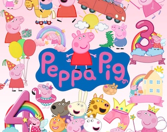 Peppa Pig PNG Bundle,100+ Cartoon Characters, Kids Birthday Shirt Design (Digital Download)