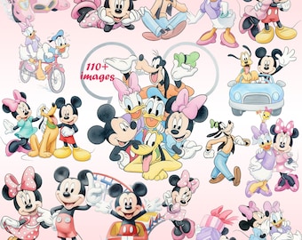 Kit adorable de Mickey y sus amigos, acuarela delicada, personajes de Disney, bebé Mickey y sus amigos, kit de acuarela digital, imágenes prediseñadas para niños