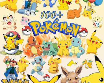 Paquete de imágenes PNG de Pokémon, 100 Pokémon populares, imágenes prediseñadas Chibi Kawaii, Pokémon PNG, Pikachu PNG, Anime PNG SVG, imágenes prediseñadas de Pokémon