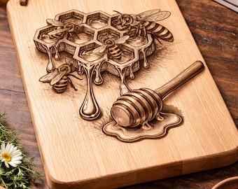 3D Honeycomb Bee  Engraving File | Bee Honey SVG PNG | Cutting Board Engraving Design | CNC Glowforge File | Wood Burn Honeycomb Art