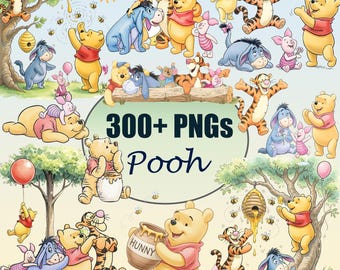 Kit digital de acuarela de Winnie the Pooh, imágenes prediseñadas de Winnie the Pooh bebé, kit digital de acuarela de Winnie the Pooh, Pooh y sus amigos