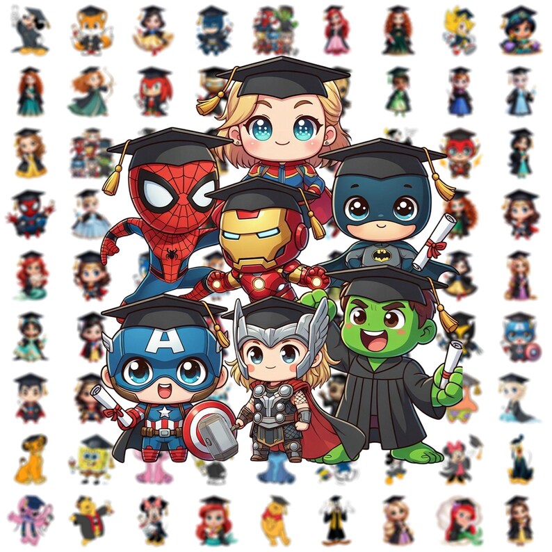Graduation Cartoon Characters PNG Clipart Bundle - Etsy