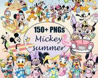 Kit infantil de acuarelas de Mickey de verano de 4000 px, kit delicado de acuarelas de Mickey de verano, temática de verano, fiesta infantil.
