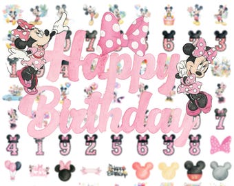 Paquete de imágenes prediseñadas en acuarela de Mickey y sus amigos en formato PNG, imágenes prediseñadas de Mickey y sus amigos, imágenes prediseñadas de fiesta de cumpleaños de Baby Mickey y Minnie, personajes adorables.