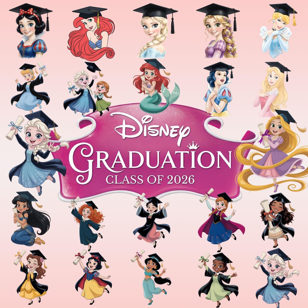 Princees Grad Princess Graduation 2026 Png Bundle, Cartoon Character Grad Png ...