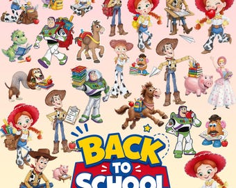 Paquete de 100 imágenes PNG de Toy Story para la vuelta al cole, imágenes prediseñadas de Woody, Jessie y Buzz Lightyear para la escuela, descarga de imágenes PNG de los personajes escolares de Toy Story