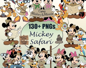 Clipart de Mickey Safari PNG, Safari de Mickey Mouse, Cumpleaños de Mickey, Clipart de aventuras con Mickey y sus amigos, Adorno para tarta de safari de animales