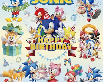 Sonic el Erizo, paquete de imágenes prediseñadas PNG de cumpleaños de Sonic para decoraciones de fiestas