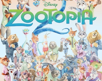 Paquete de más de 180 imágenes prediseñadas PNG de Zootopia 2 en acuarela, kit de imágenes prediseñadas PNG de animales de dibujos animados de Zootopia 2, imágenes prediseñadas PNG de Zootropolis Zoomania Zootopia2