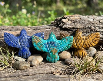 Colgante de águila tallado a mano, colgante de piedra tallada, labradorita natural, obsidiana, fluorita, jade africano, collar de pájaro con piedras preciosas, regalo para hombre