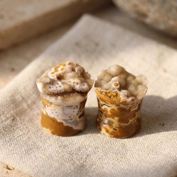 Ocean Jasper Druzy Plugs | Raw Crystal Ear Gauges & Orbicular Tunnels | Natural Stone Body Jewelry for Stretched Ears