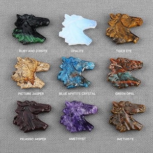 Carved Crystal Horse Pendant, Natural Gemstone Horse Bead Crystal Animals for Necklace Making,  Amethyst Tiger Eye Bead Opalite Horse figure