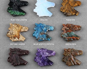 Carved Crystal Horse Pendant, Natural Gemstone Horse Bead Crystal Animals for Necklace Making,  Amethyst Tiger Eye Bead Opalite Horse figure