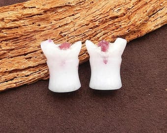12mm Natural White Jade with Ruby Plugs | Natural Red Ruby in White Jade Ear Gauges | Double Flare Saddle Plugs | Custom Size Available