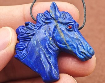 天然ラピスラズリの馬の頭のペンダント、カスタマイズ可能な宝石の目