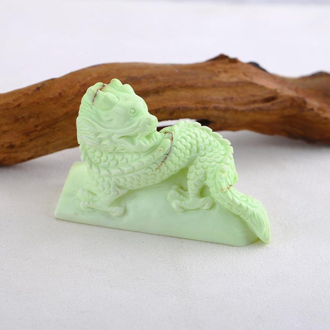 Genuine Natural Lemon Jade Dragon Pet Figurine Handcarved