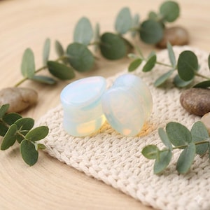 Opalite Teardrop Ear Gauges Plugs, 8mm-30mm Waterdrop Stone Plugs For Stretched Ears, Iridescent Moonstone Glass Body Jewelry, Gift for Her.