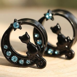 Titanium Hollow Cat Ear Tunnels Mother's Day Gift, Cute Kitten Silhouette Gauges, Hypoallergenic Screw Fit Plugs, Cat Mom Jewelry, 2g-5"8
