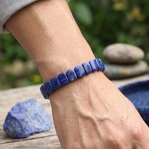Natural Lapis Lazuli beading bracelet for men,mens bracelet,7.5mm x 25 size barrel-shaped stones,Men's Native American Style bracelet