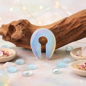 Opalite U-shaped Ear Gauges,Minimalist Stone Ear Gauges,Pair of Unique Ear Stretcher,Iridescent Moonstone Plugs,Gifts for Women.