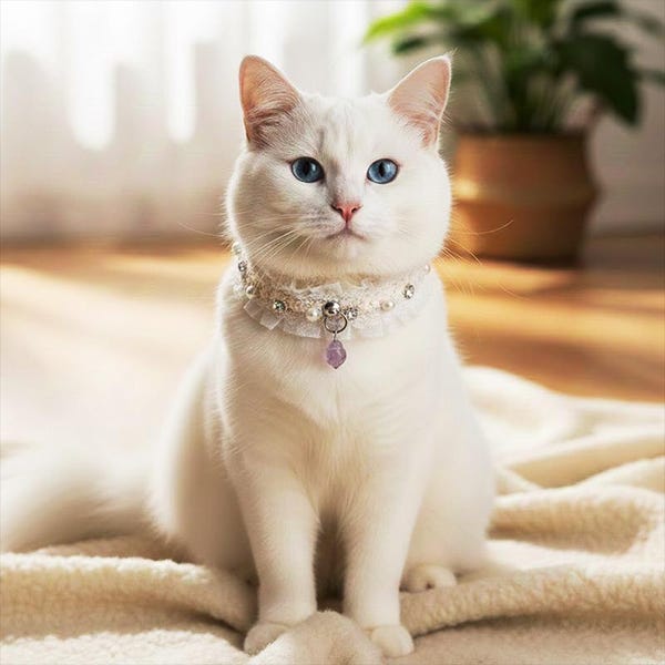 Amethyst Crystal Pet Necklace, Elegant Cat Collar, Romantic Lace Pearl Choker, Healing Stone Jewelry for Fancy Cats & Dogs