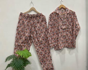 Floral Print Cotton Pajama Set Night Suit for Women Summer Lounge Sets Soft Cotton.