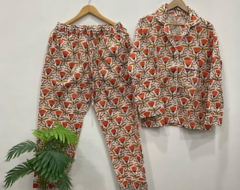 Floral Print Cotton Pajama Set Night Suit for Women Summer Lounge Sets Soft Cotton.