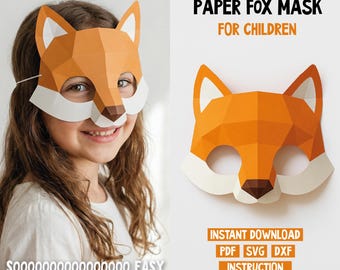 Plantilla de máscara de zorro 3D: plantilla imprimible DIY para niños y adultos (PDF, SVG, DXF)
