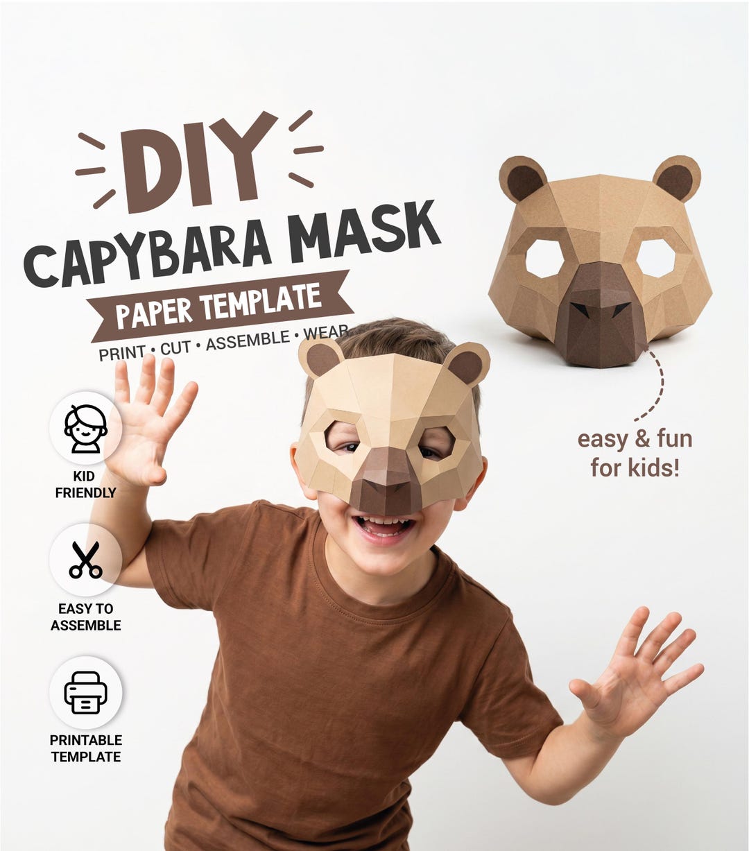 Capybara Mask Template, 3D Papercraft Animal Mask, DIY Paper Capybara ...