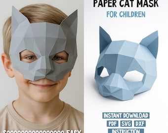 3D Paper Cat Mask Template – Low Poly DIY Craft Pattern (pdf svg dxf)